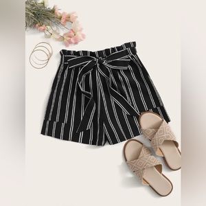 Striped Self-Tie Paperbag Shorts